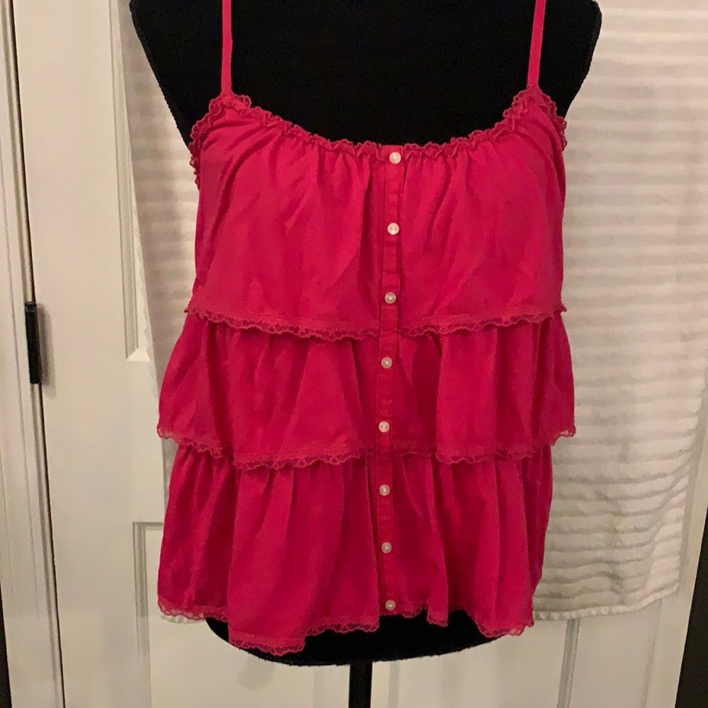 Hollister Pink ruffled top.